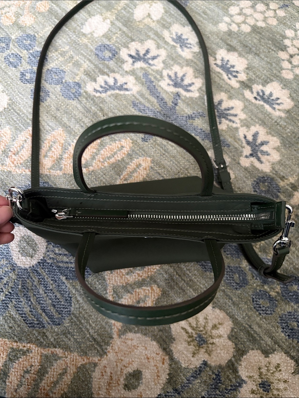 Tory Burch Dark Green Leather Mini Tote with Detachable Strap - Picture 5 of 7
